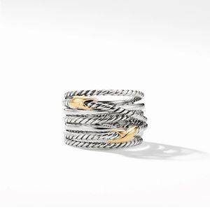 David Yurman Double X Crossover Ring in Sterling Silver with 18K Yellow Gold